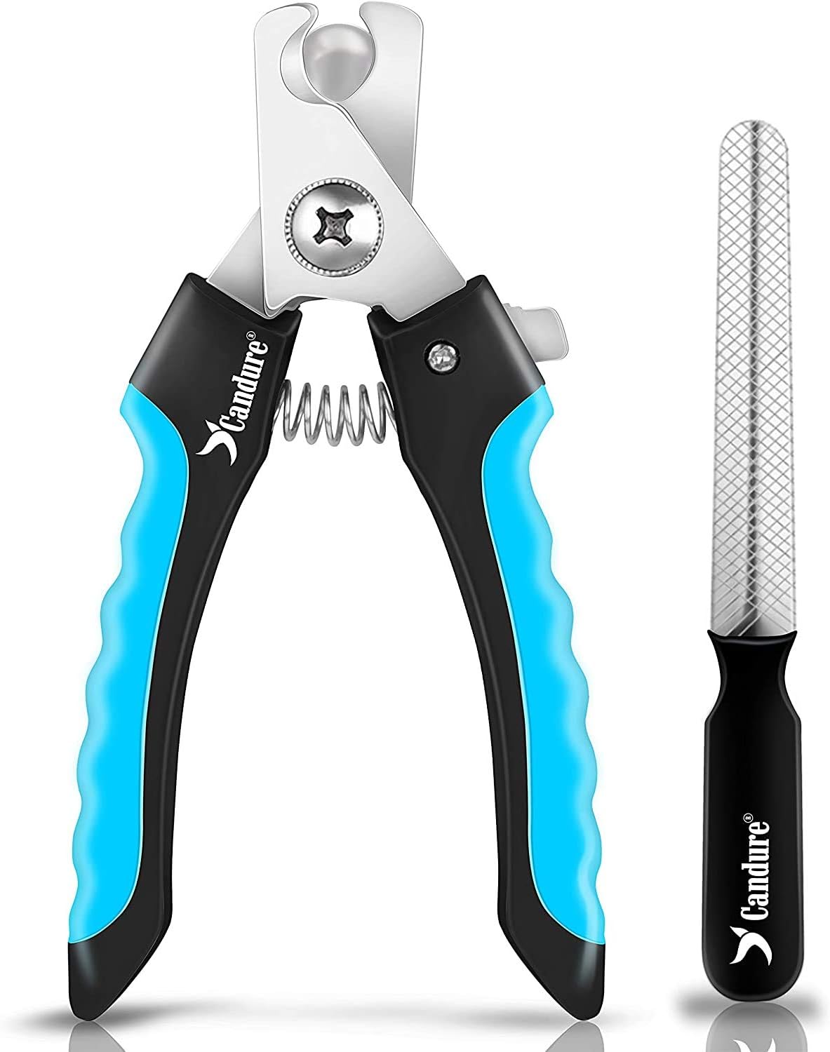 Detalle de Candure Profi Krallenschere für Hunde und Katzen – 6" Edelstahl mit Nagelfeile, Sicherheitsmechanismus und Hohe Qualität