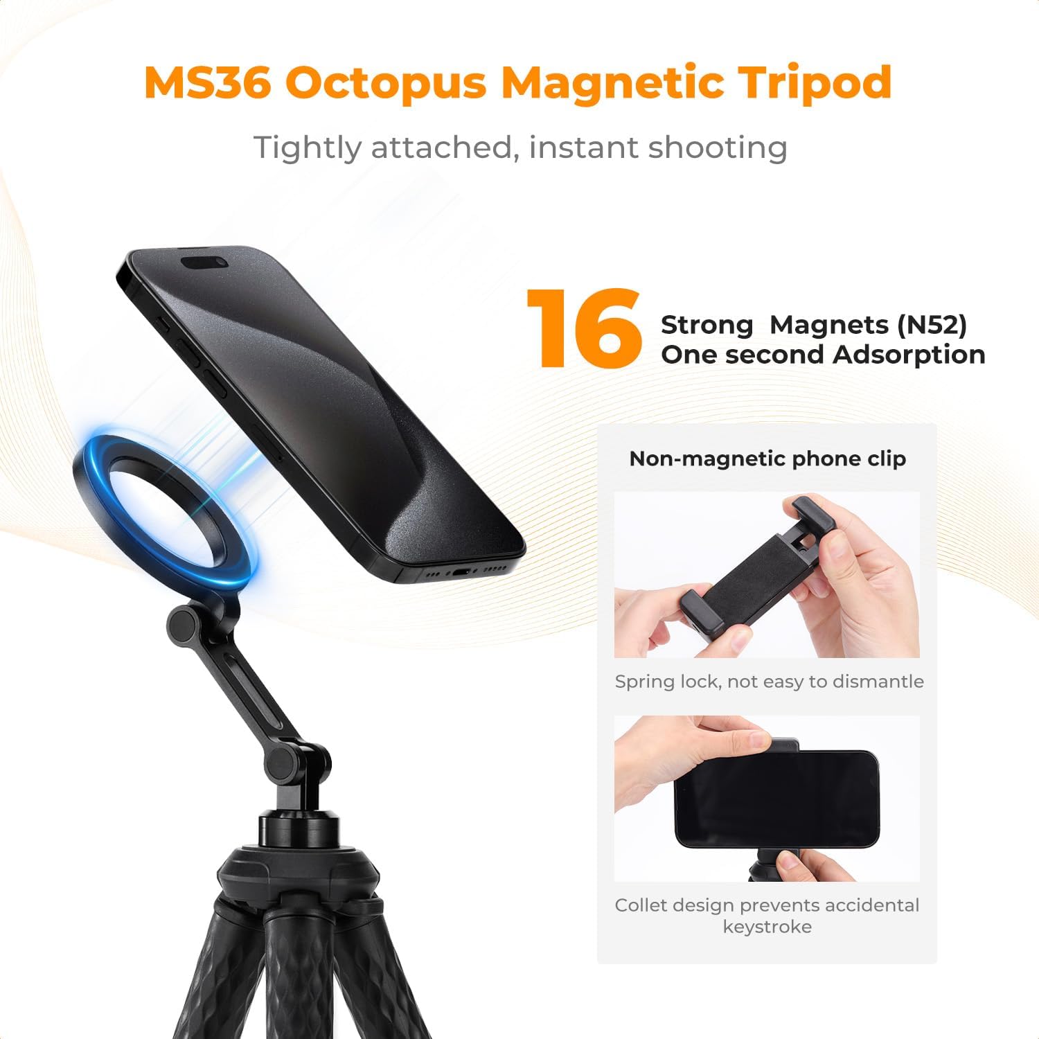 Detalle de K&F CONCEPT Magnetic Flexible Phone Tripod review