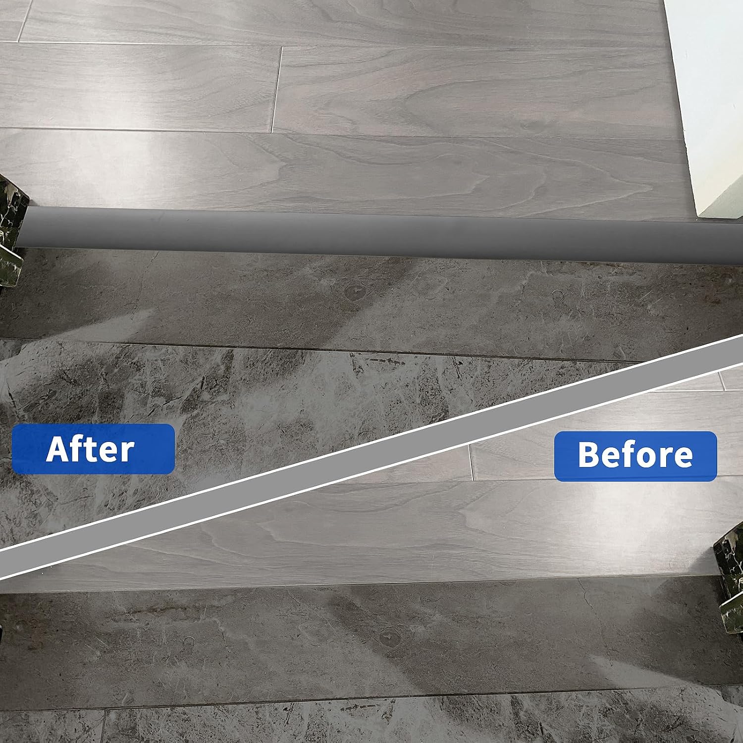 Detalle de Zayejod 2 m Laminatboden-Schwellen-Übergangsstreifen aus PVC – selbstklebende Vinyl-Türleisten für Fugenabdeckung (4 cm, dunkelgrau)