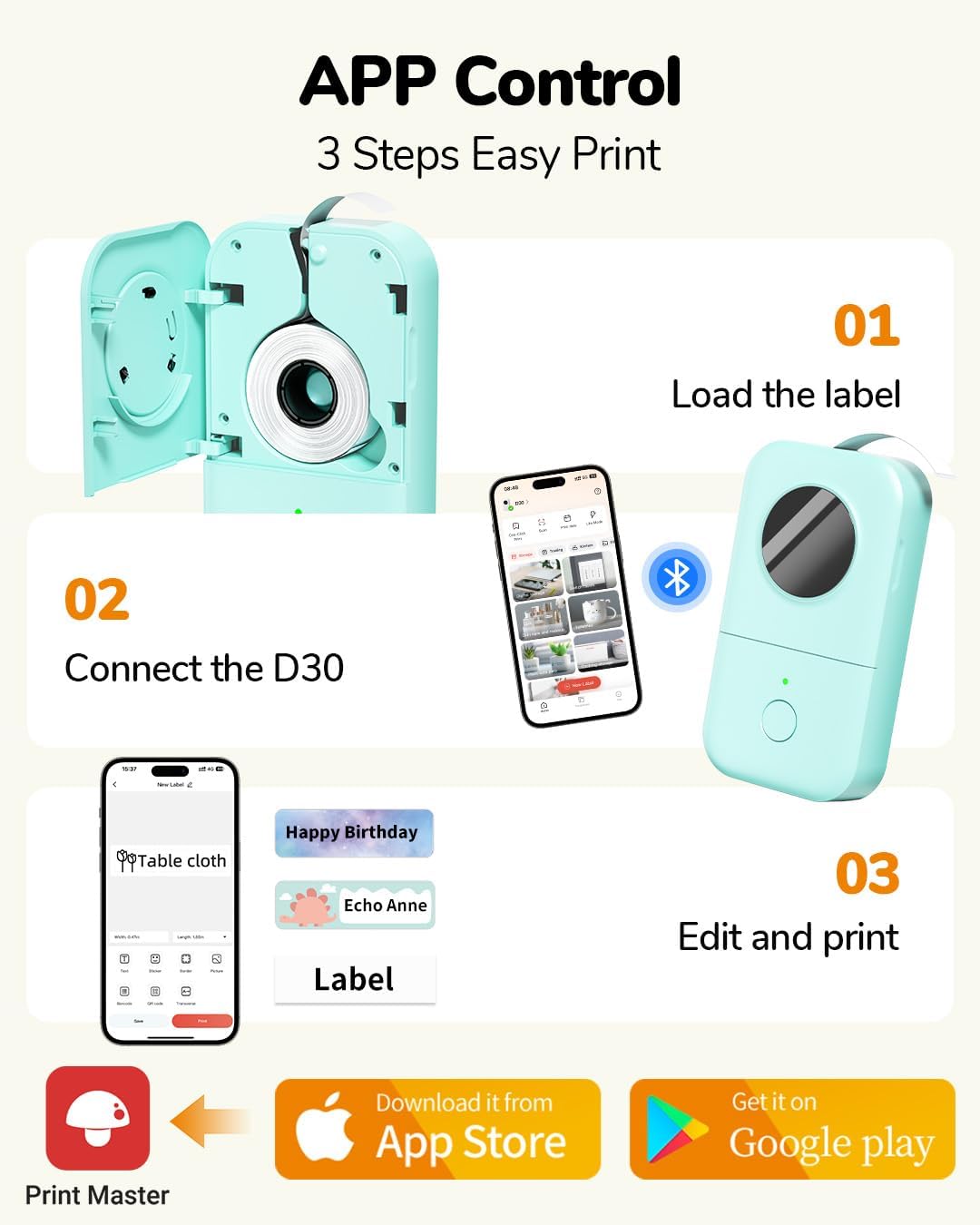 Detalle 2 de Phomemo D30 Bluetooth Label Maker (Green) for pocket-sized label printing