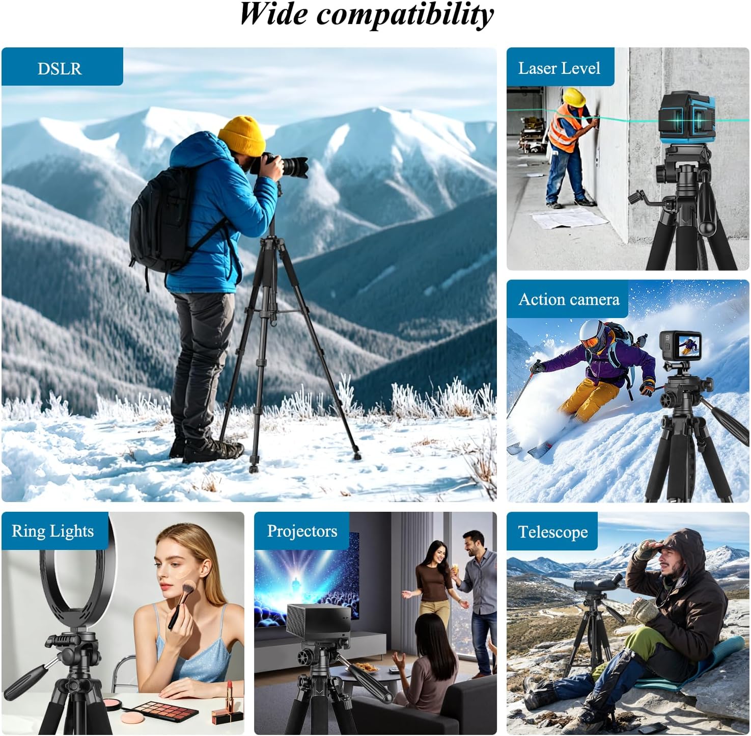 Detalle de VICTIV 74” Camera Tripod with Phone Holder: Versatile Tall & Compact Stand