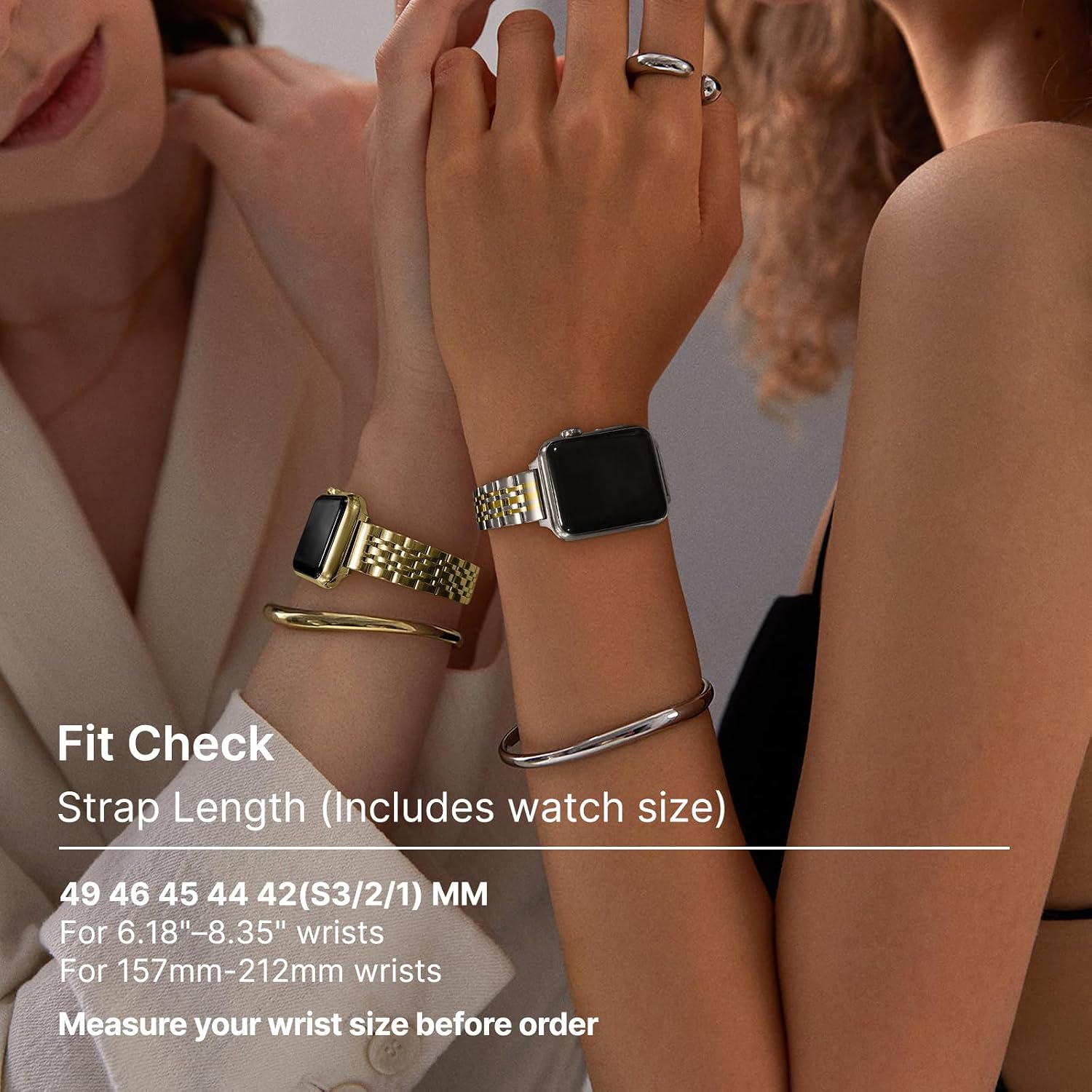 Detalle de Fullmosa Slim Metal Straps (Gold) for Apple Watch 46mm–49mm – 7-link stainless steel band