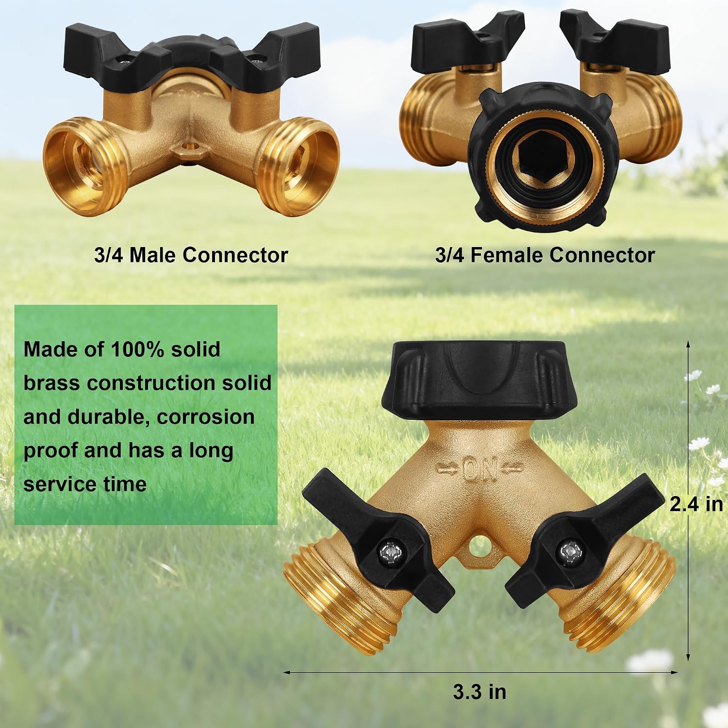 Thumbnail 2 de Biswing Garden Hose Splitter 2 Way — Heavy Duty Brass Connector with 2 Valves