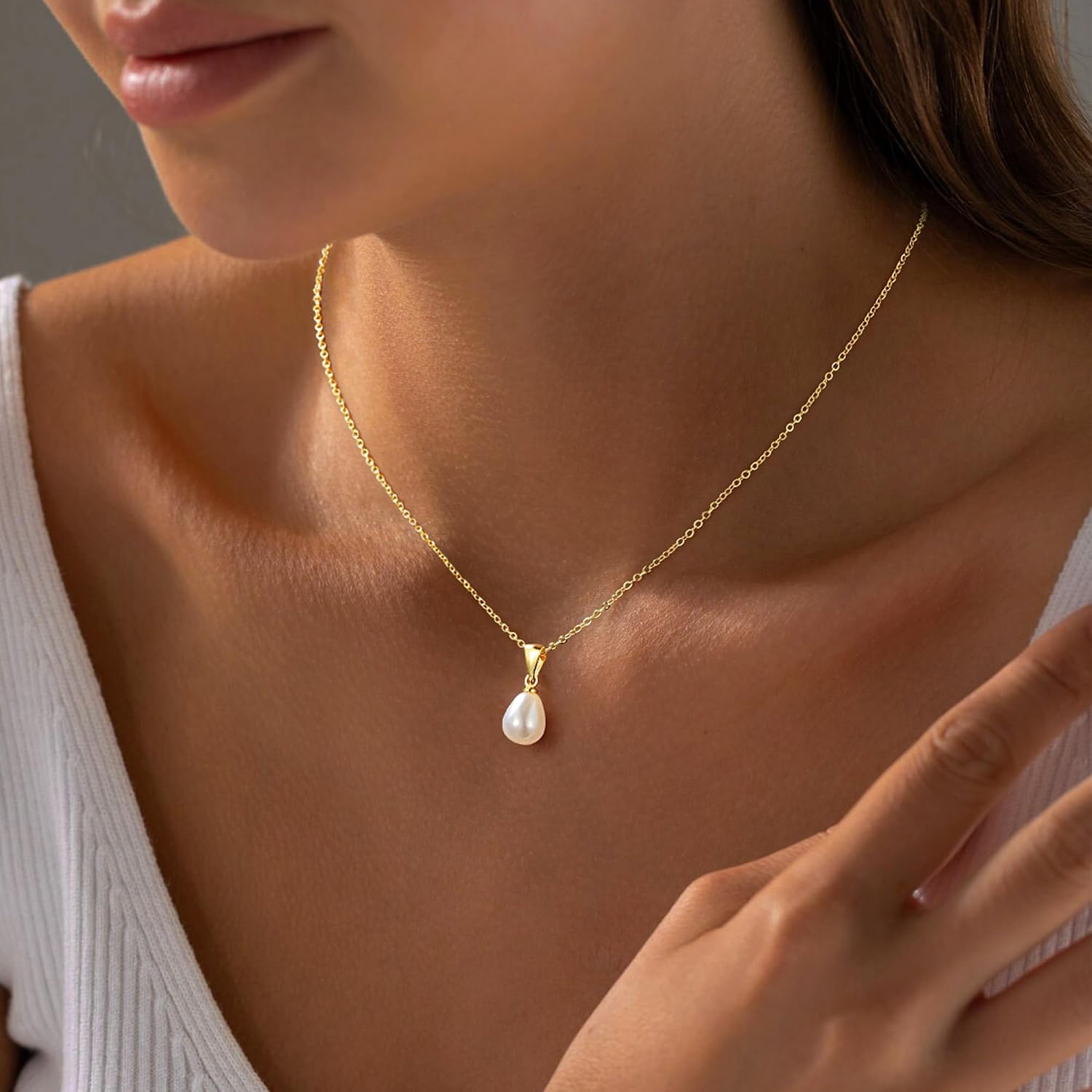 Detalle 2 de TINGN Perlenkette 16 Zoll Gold für Damen