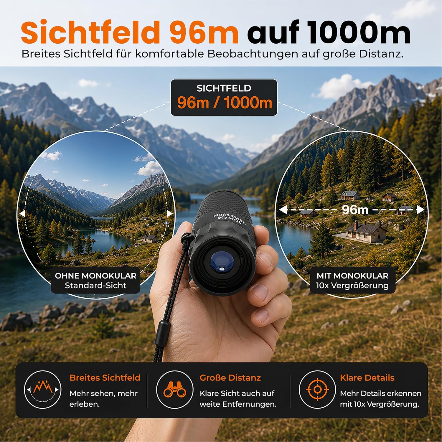 Thumbnail 3 de Technaxx TX-176 Monokular 10x25 – kompakt für Wandern, Jagd und Vogelbeobachtung