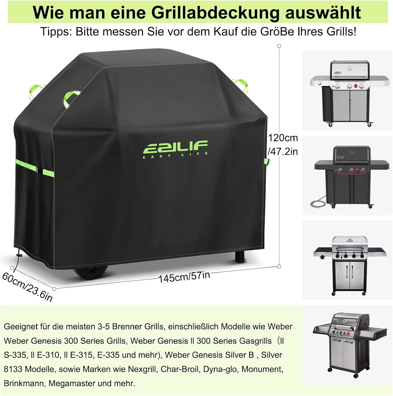 Detalle 2 de Ezilif Grillabdeckung 420D Oxford wasserdicht 145x60x120cm
