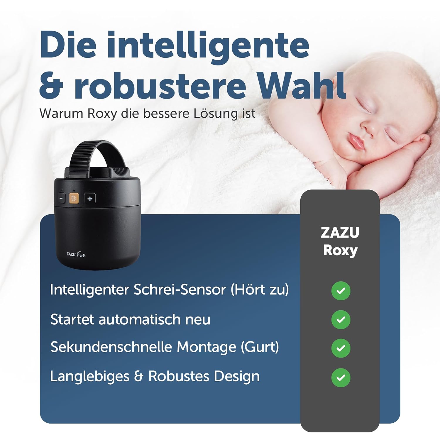 Detalle de ZAZU ROXY Baby Rocker – Elektrischer Kinderwagen-Schaukler mit Weinen-Sensor, 40-Min-Auto-Off