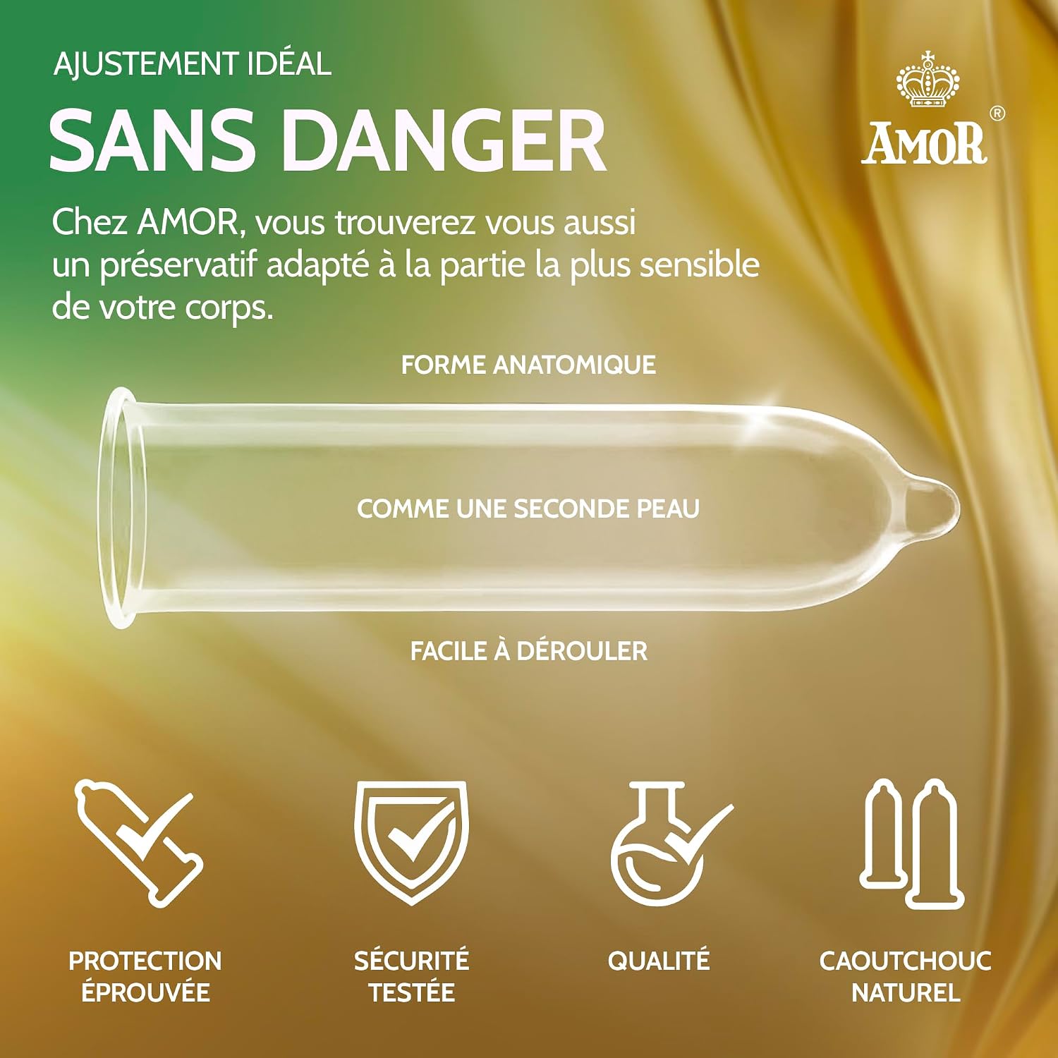 Detalle de Préservatifs AMOR Nature Premium, taille Ø 60 mm, transparents – lot de 100