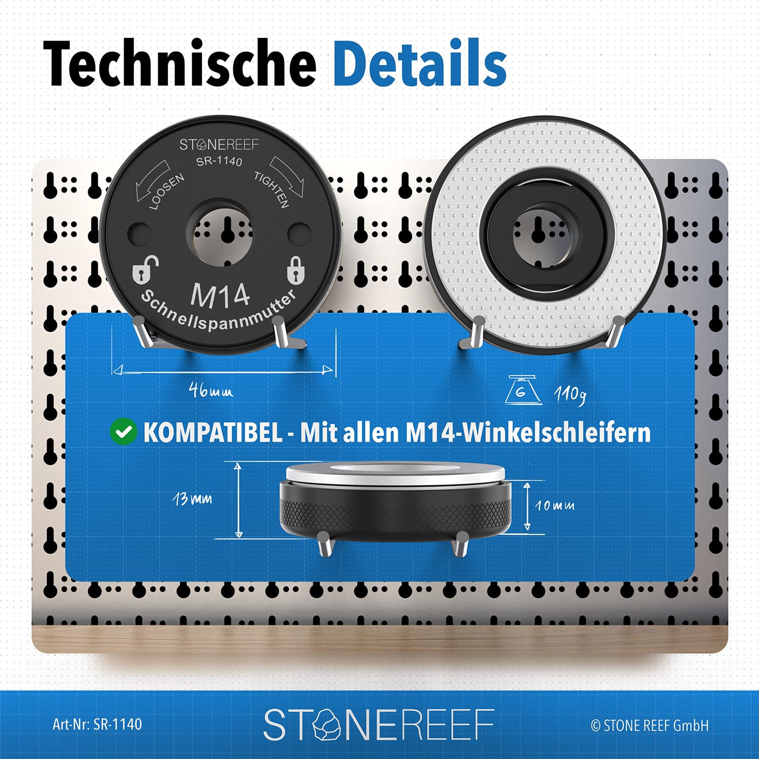 Thumbnail 1 de STONE REEF Schnellspannmutter M14 – werkzeugloser Scheibenwechsel für Winkelschleifer & Trennschleifer