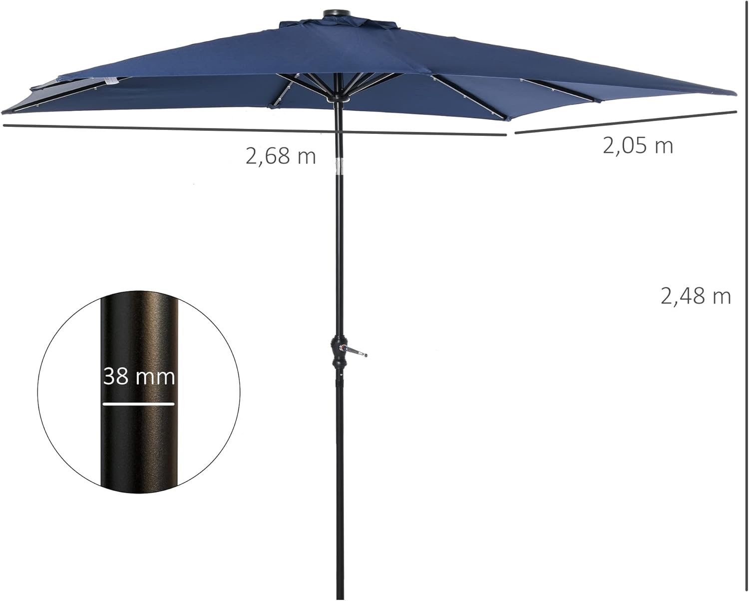 Thumbnail 6 de Outsunny Parasol de jardin droit LED 3 x 2 m avec éclairage solaire – Rectangulaire inclinable en bleu