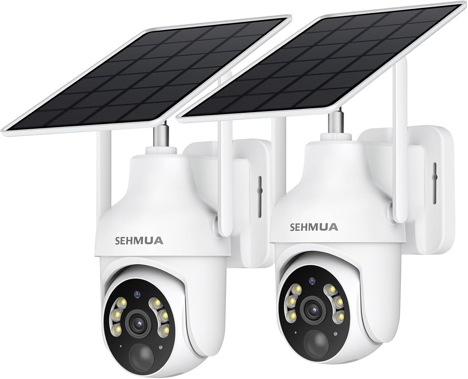 Detalle de SEHMUA 2K Solar Wireless Security Cameras (2-Pack) with Pan/Tilt, Color Night Vision
