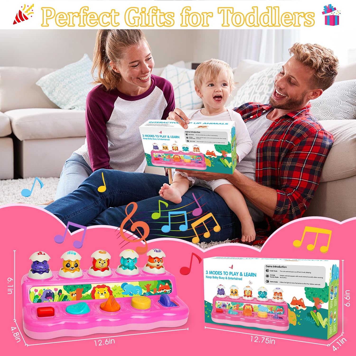 Thumbnail 5 de Wanono Pop-Up speelgoed voor baby's met 5 dieren, licht en dierengeluiden