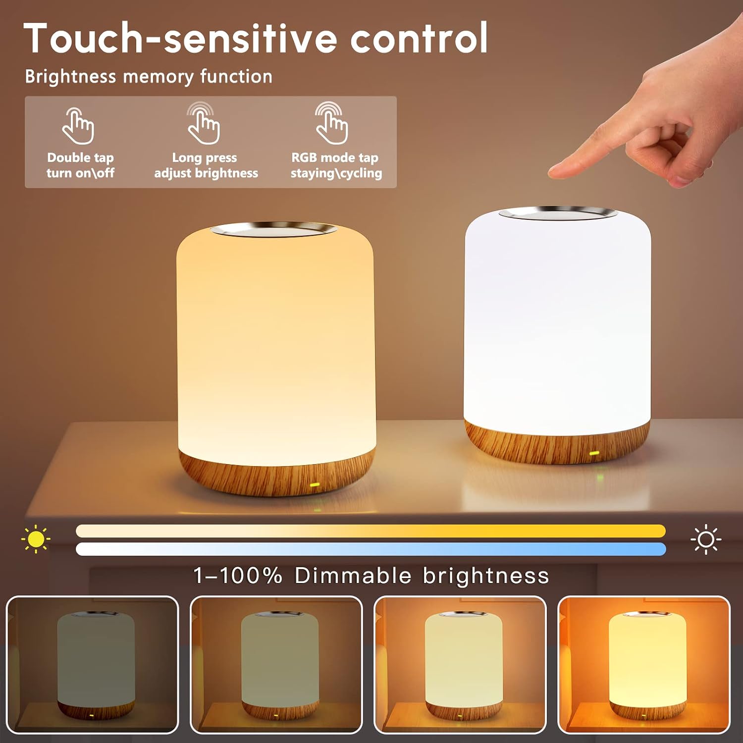 Detalle de SOLIDEE Nachttischlampe Touch Dimmbar mit RGB, 256 Farben – kabellose LED-Nachtlampe für Schlaf-, Baby- und Wohnzimmer