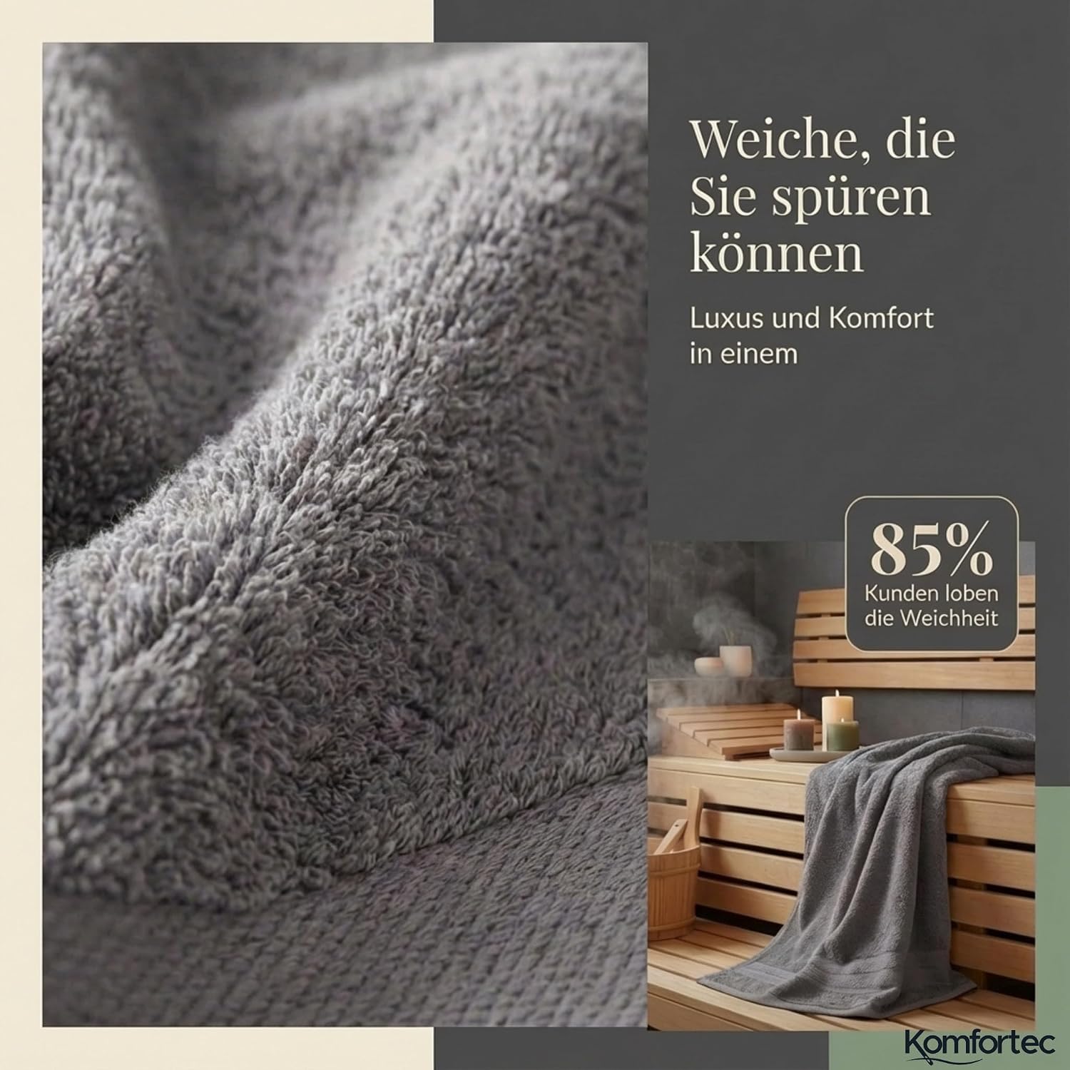 Detalle 2 de Komfortec 8er Handtücher Set (4 Badetücher 70x140 cm + 4 Handtücher 50x100 cm) aus 100% Baumwolle-Frottee in Anthrazit Grau