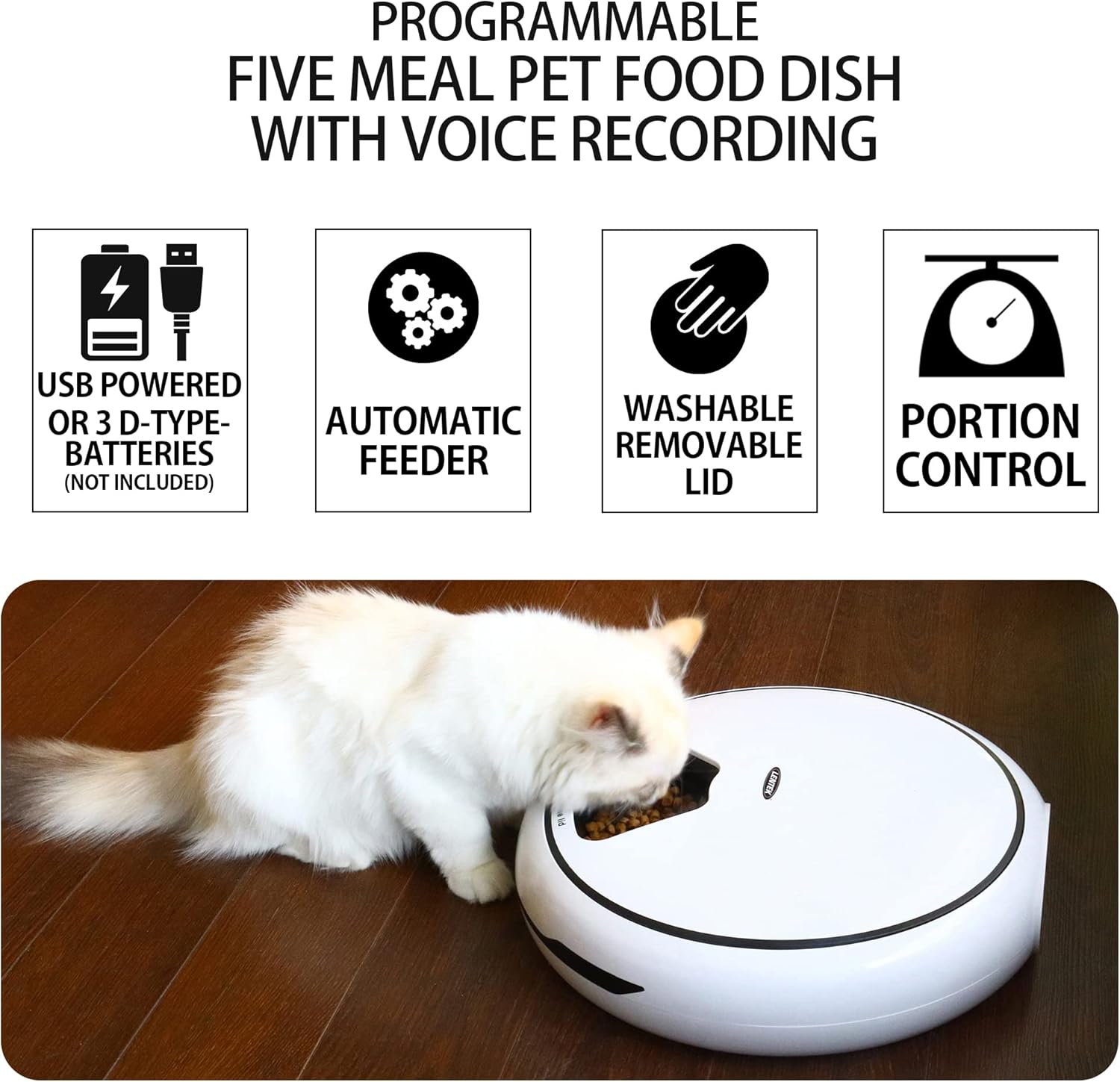 Detalle de Lentek Automatic Pet Feeder: 5-Bowl Wet & Dry Food Dispenser with Timed Meals and App Control