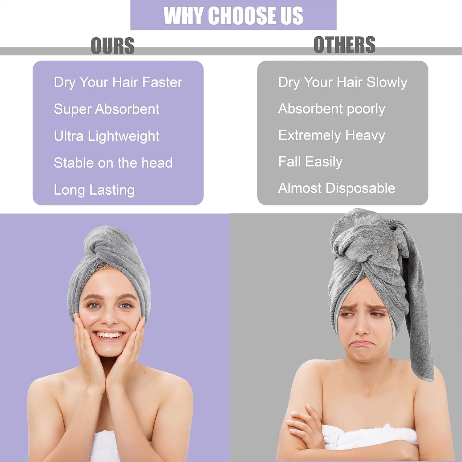 Thumbnail 1 de Poyday Microfibre Hair Towel Wrap 2-pack 🧖♀