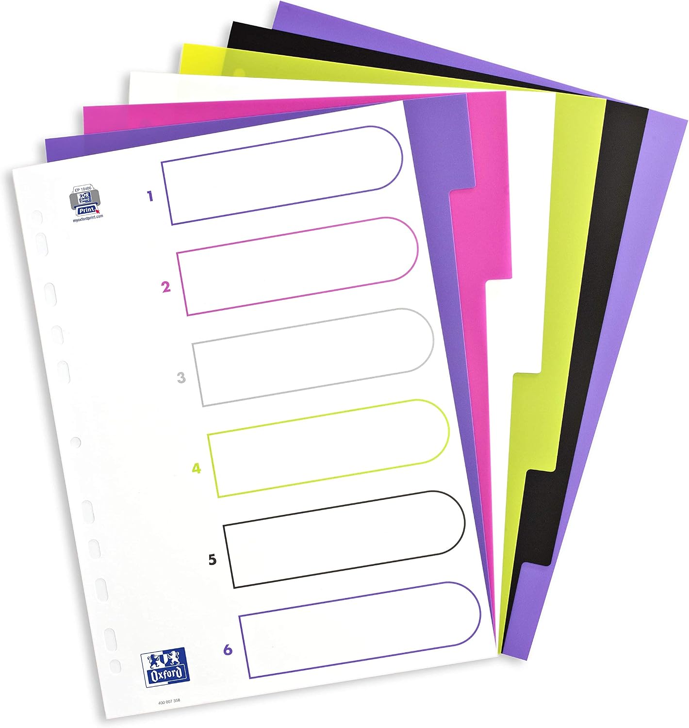Detalle de Oxford myColour Kunststoff-Register blanko A4 (5-teilig) – 20er Pack
