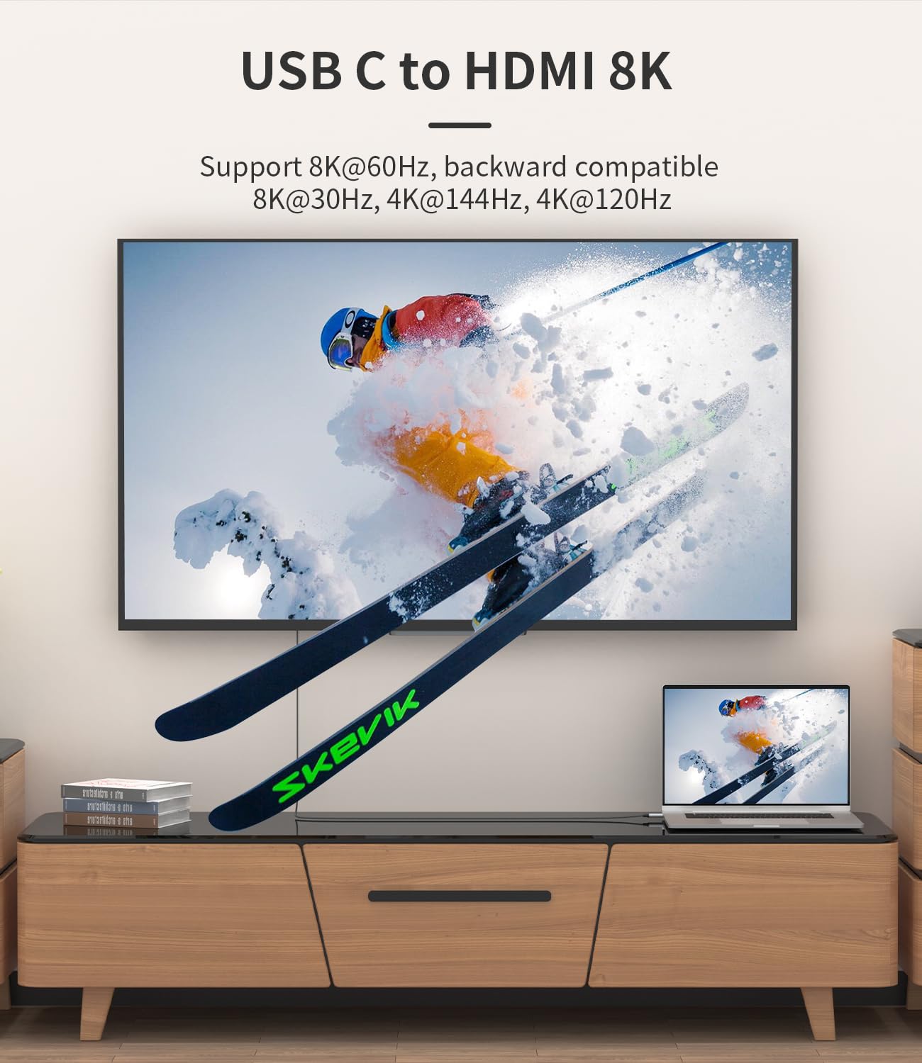 Detalle 2 de SWITCHFLUX USB-C to HDMI Cable 2.1 (6FT) for 8K@60Hz, 4K@144Hz and Thunderbolt 3/4
