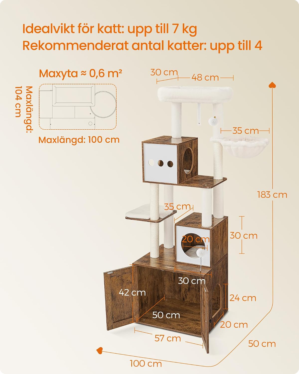 Detalle de FEANDREA PCT116X01 klösträd med kattlådeskåp, sisal och avtagbar kudde