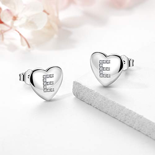 Thumbnail 1 de Jrêveinfini Pendientes de plata de ley 925 con inicial (letra) y corazón pequeños, hipoalergénicos