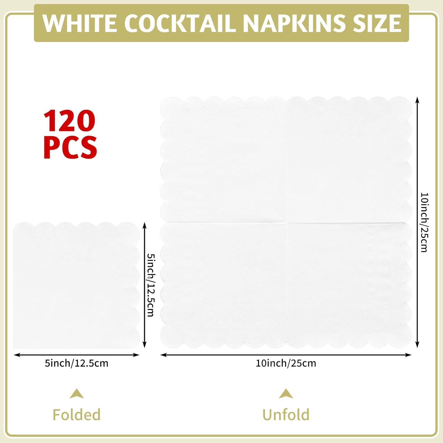 Thumbnail 1 de NatNarr 120-Pack Scalloped White Cocktail Napkins (5 x 5 Inch) for Weddings, Parties & Coffee Bars
