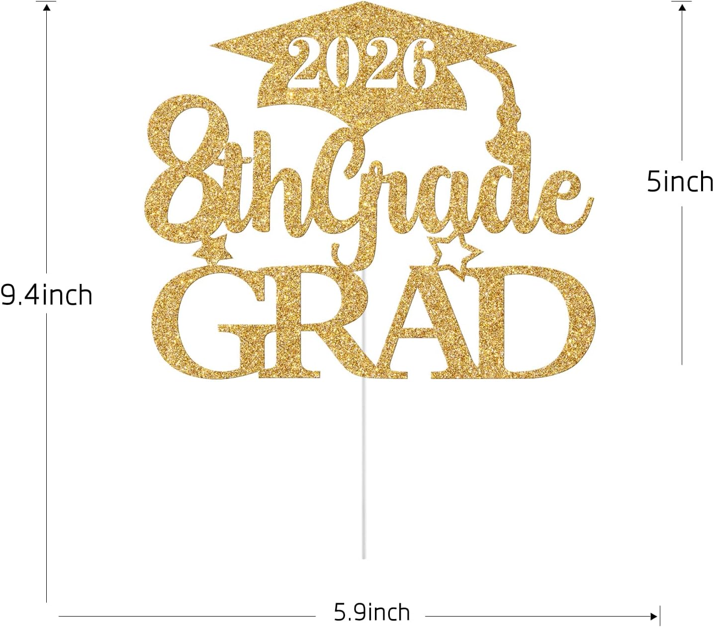 Thumbnail 1 de 8th Grade Cake Topper, Gold Glitter