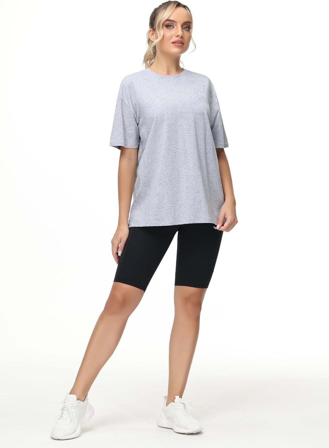 Detalle 2 de THE GYM PEOPLE Damen T-Shirt mit Rundhalsausschnitt – kurzarm, lockere Passform