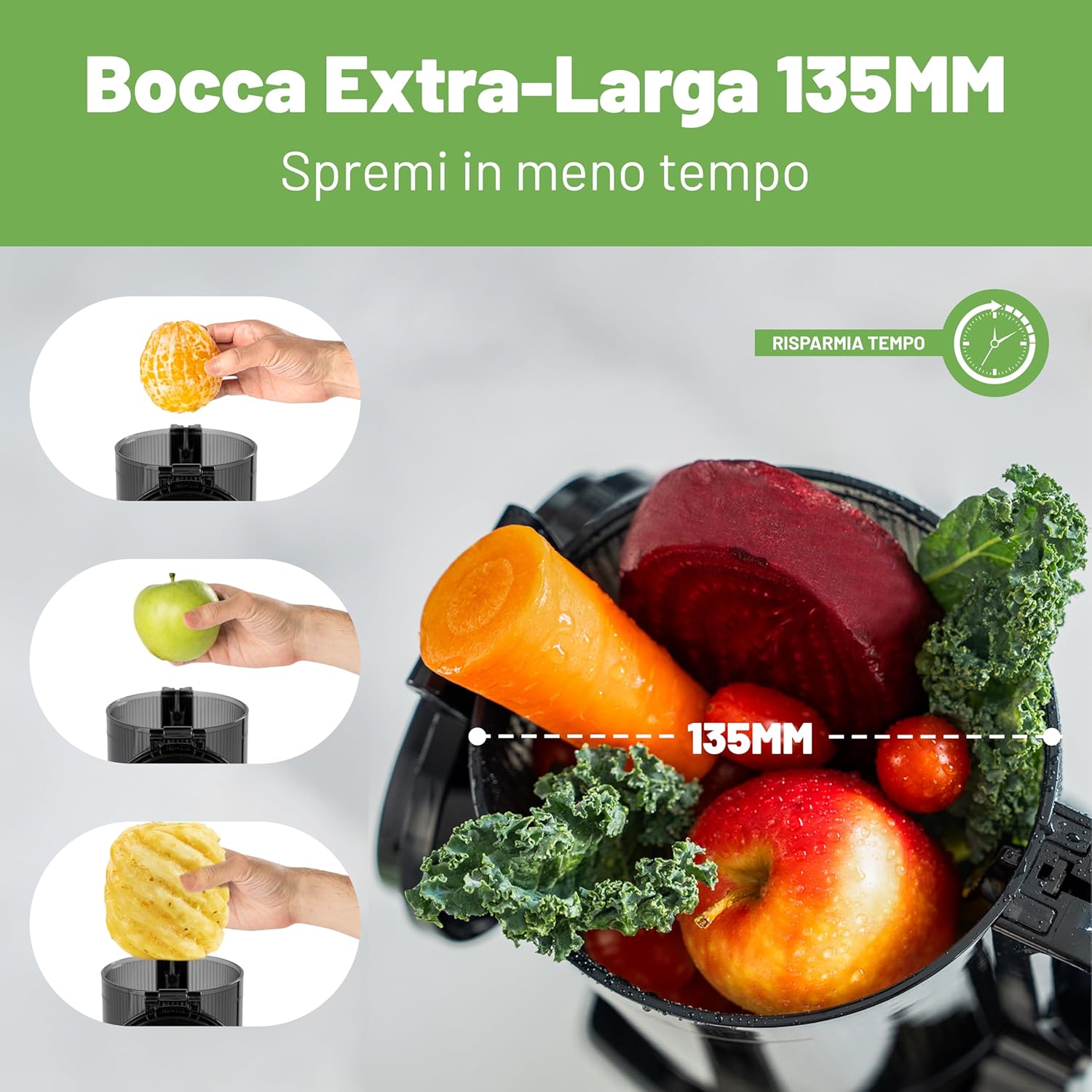Detalle de Fretta Estrattore Frutta e Verdura Slow Juicer con apertura da 135 mm, 250 W e senza BPA