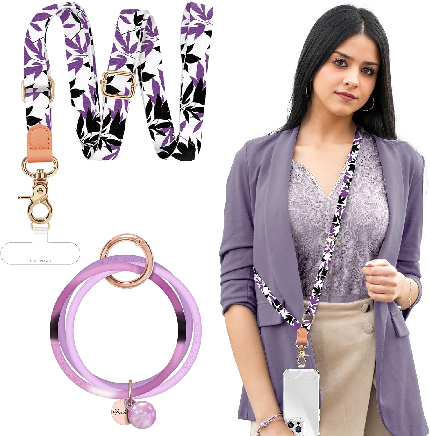 Detalle de UKON Phone Lanyard, Crossbody Strap and Silicone Wrist Strap for iPhone — Adjustable, 2 Patches, 7 Colours