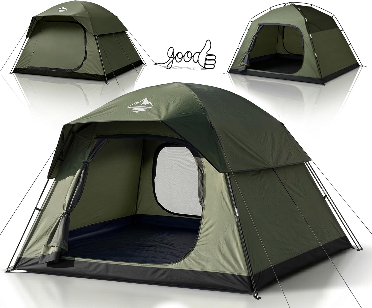 Detalle de Purebox Zelt Campingzelt 4 Personen – stabiles Stangenzelt, wasserdicht & windstabil, Armygrün