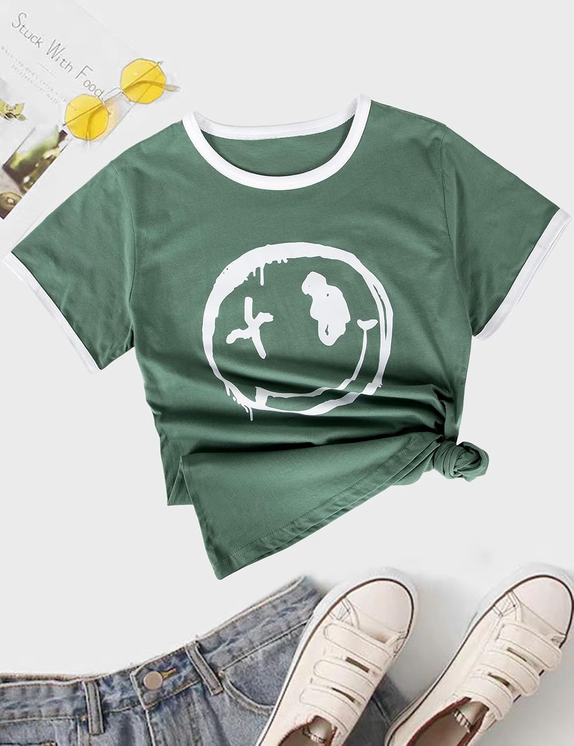 Detalle de heekpek T Shirt Femme – Tee Shirt Haut en coton, col rond, manches courtes