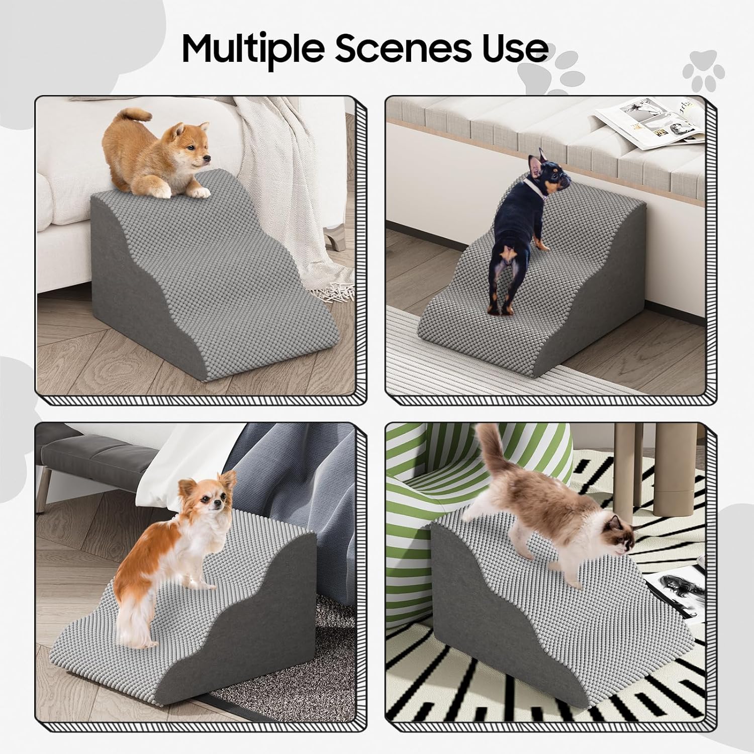 Thumbnail 2 de Pet Stairs for Small Dogs & Cats – Comfortable Curved Design, 3-Layer Foam with Waterproof Cover (Grey)