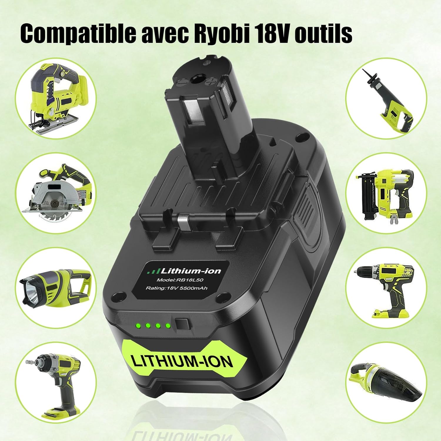 Detalle de REACELL 2X 18V 5,5Ah P108 + Chargeur P117 pour Ryobi One+ 18V