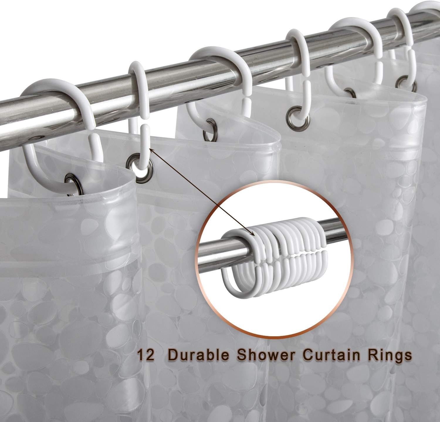 Thumbnail 3 de Bostofy Waterproof Shower Curtain Liner (8G EVA), Thick Liner with 3 Bottom Magnets, 72 x 72 and 12 Hooks