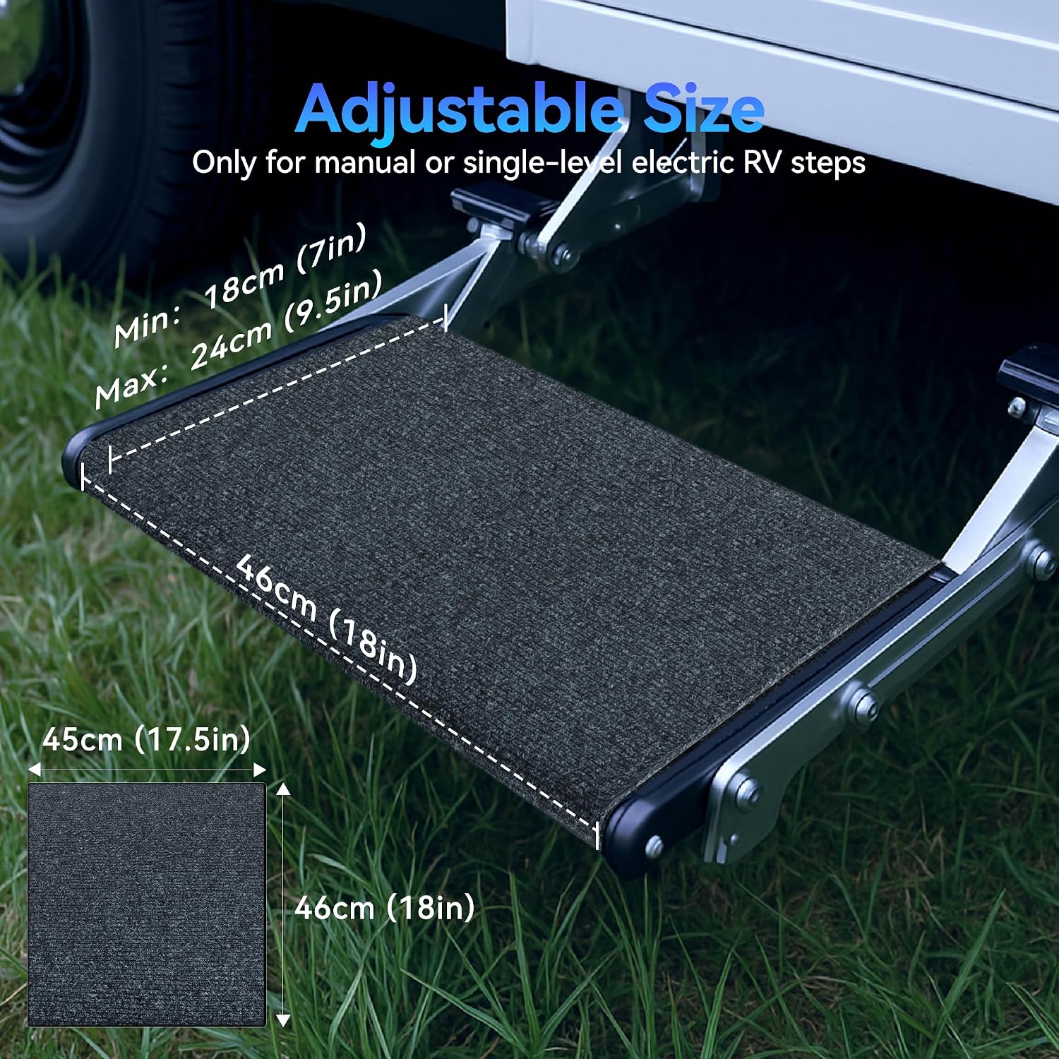 Detalle 2 de EFEALL Wohnmobil Trittstufen Fußmatte mit Schnallenverschluss – rutschfest, verstellbar für 18–24 cm Stufen