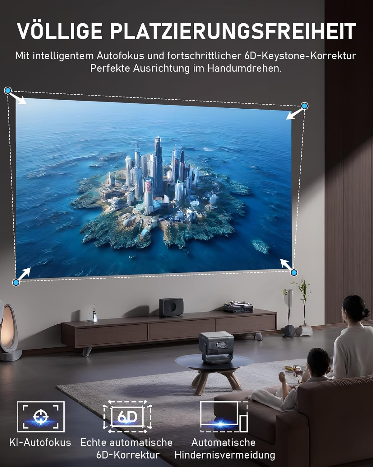 Thumbnail 6 de Smart Beamer 4K mit Dolby Audio – 4000 ANSI Lumen, Auto Fokus und 6D-Trapezkorrektur
