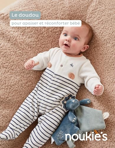 Detalle 2 de NOUkies Doudou bébé et Enfant - Doudou Dinosaure Bleu Ops, éveil et sommeil – Marionnette neztroublant