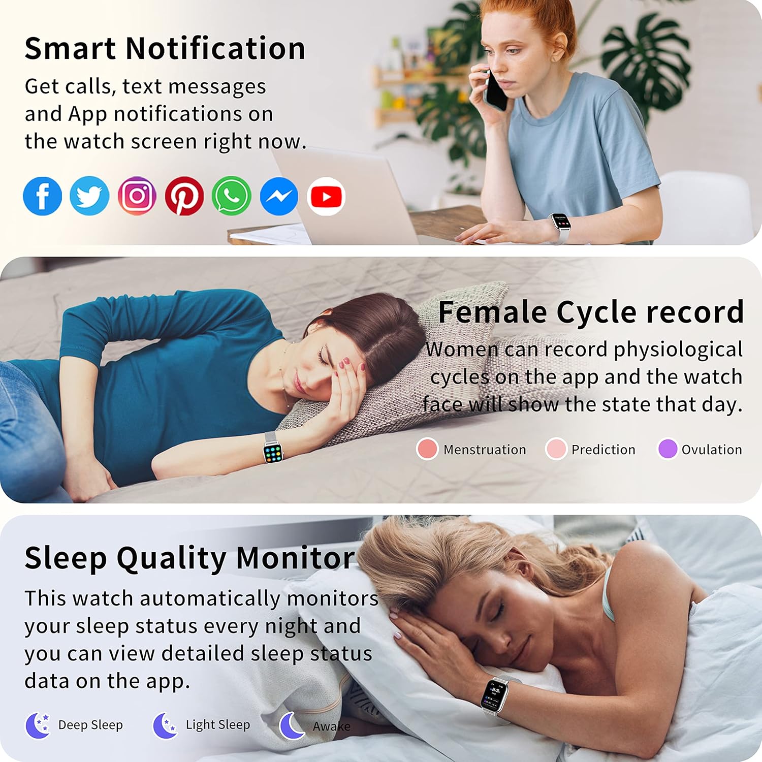 Detalle 2 de Popglory Smart Watch for Women & Men: Call Support, 1.85" Split Screen & 100+ Sports
