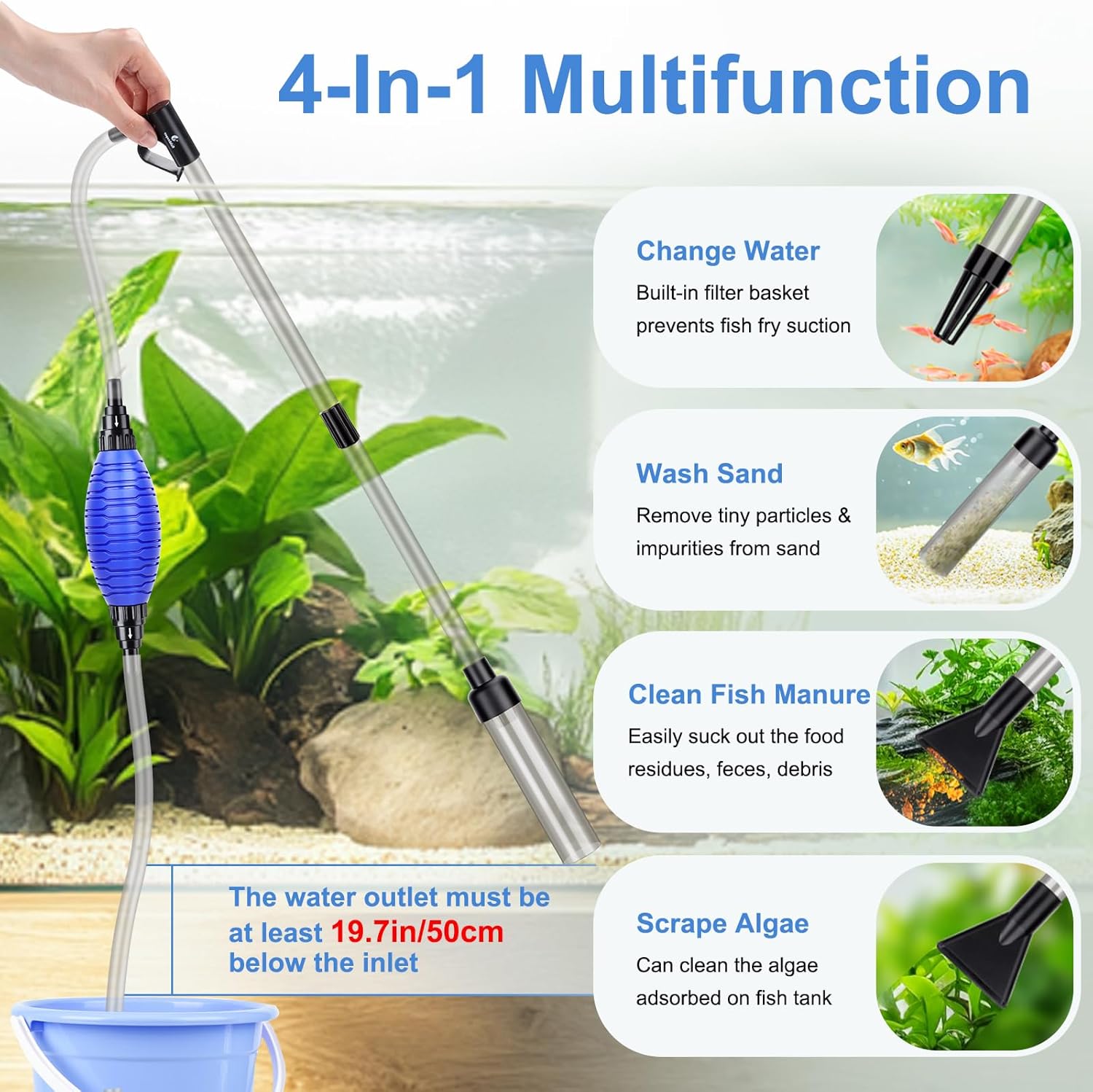 Detalle de fishkeeper Aquarium Reiniger Set (Kiesreiniger) mit einstellbarem Wasserdurchfluss – groß