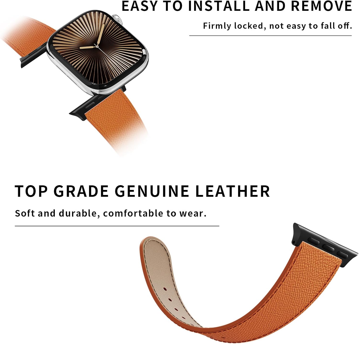 Detalle de Leather Watch Band with Magnetic Buckle for Apple Watch Ultra (49–38mm) – Dressy, Durable Replacement Strap