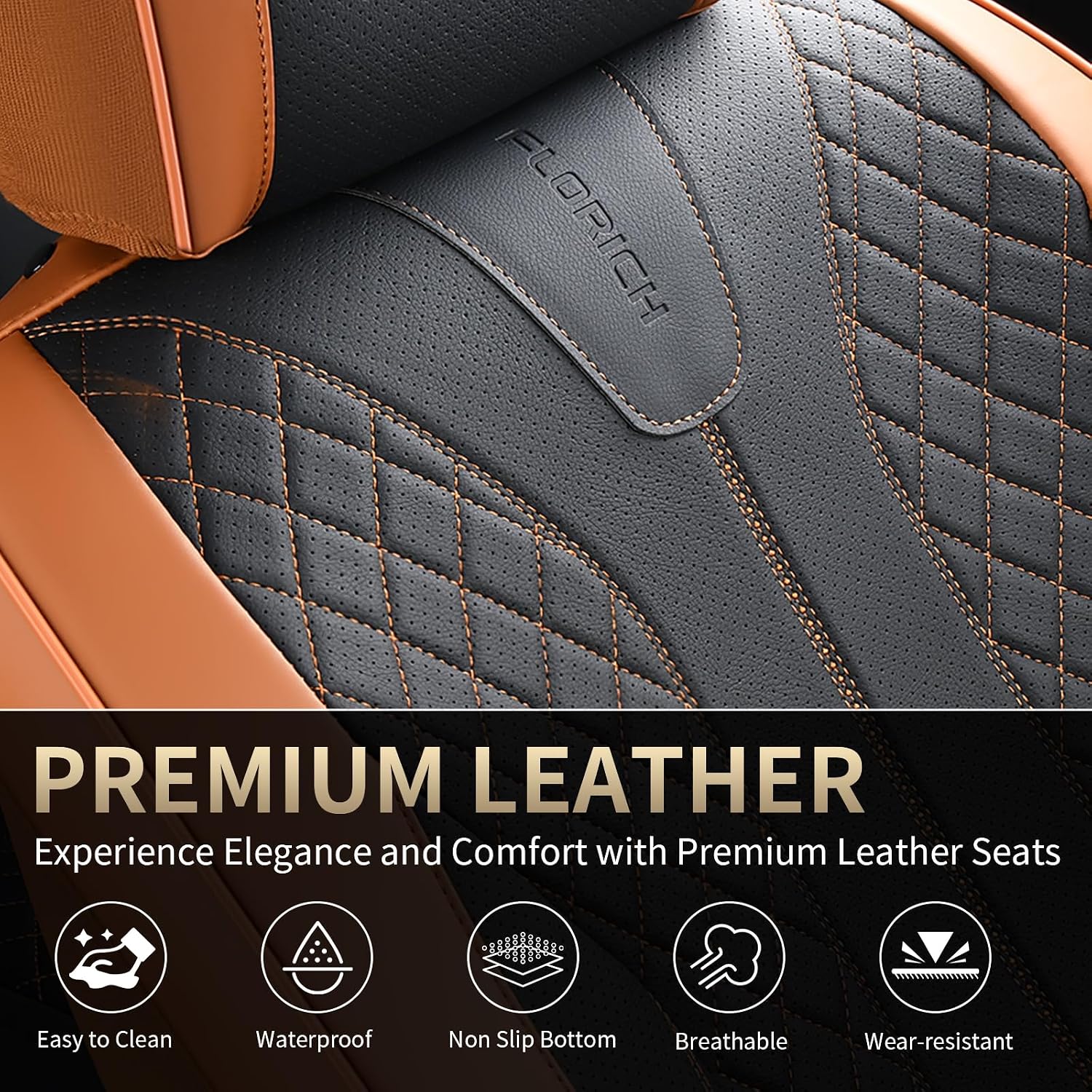 Thumbnail 6 de FLORICH Leather Seat Covers for Cars (Front) – Waterproof Faux Leather, Universal Fit, Brown & Black