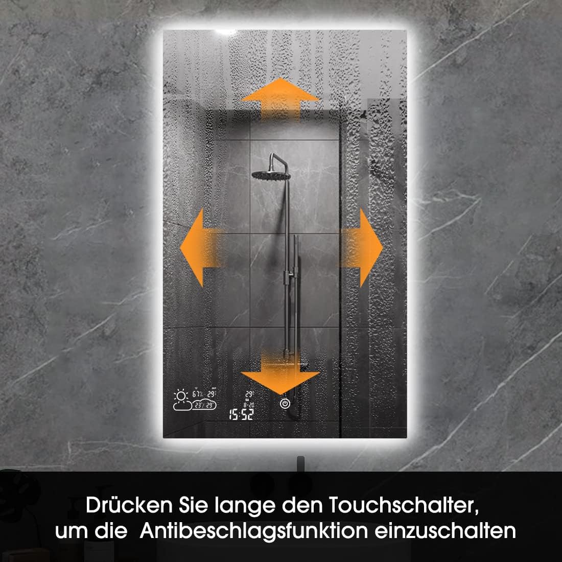 Detalle de Byecold specchio da bagno 100 x 60 cm senza cornice con LED, sensore touch e display meteo