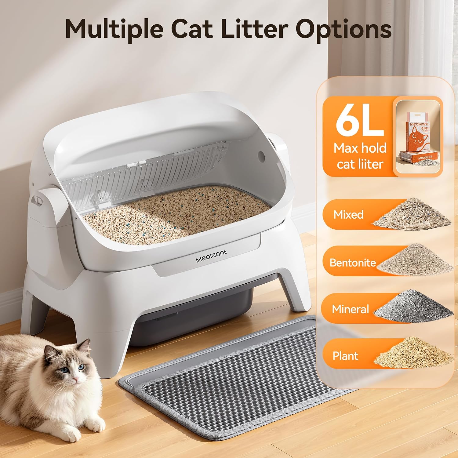 Detalle 1 de Meowant MW-SC10 Extra-Large Automatic Litter Box with Infrared Scanning and App Control