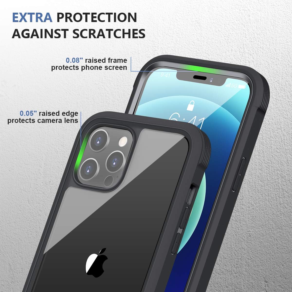 Detalle de Miracase iPhone 12 / 12 Pro 6.1-inch Case with Built-in Tempered Glass Screen Protector (Full Body, Black)
