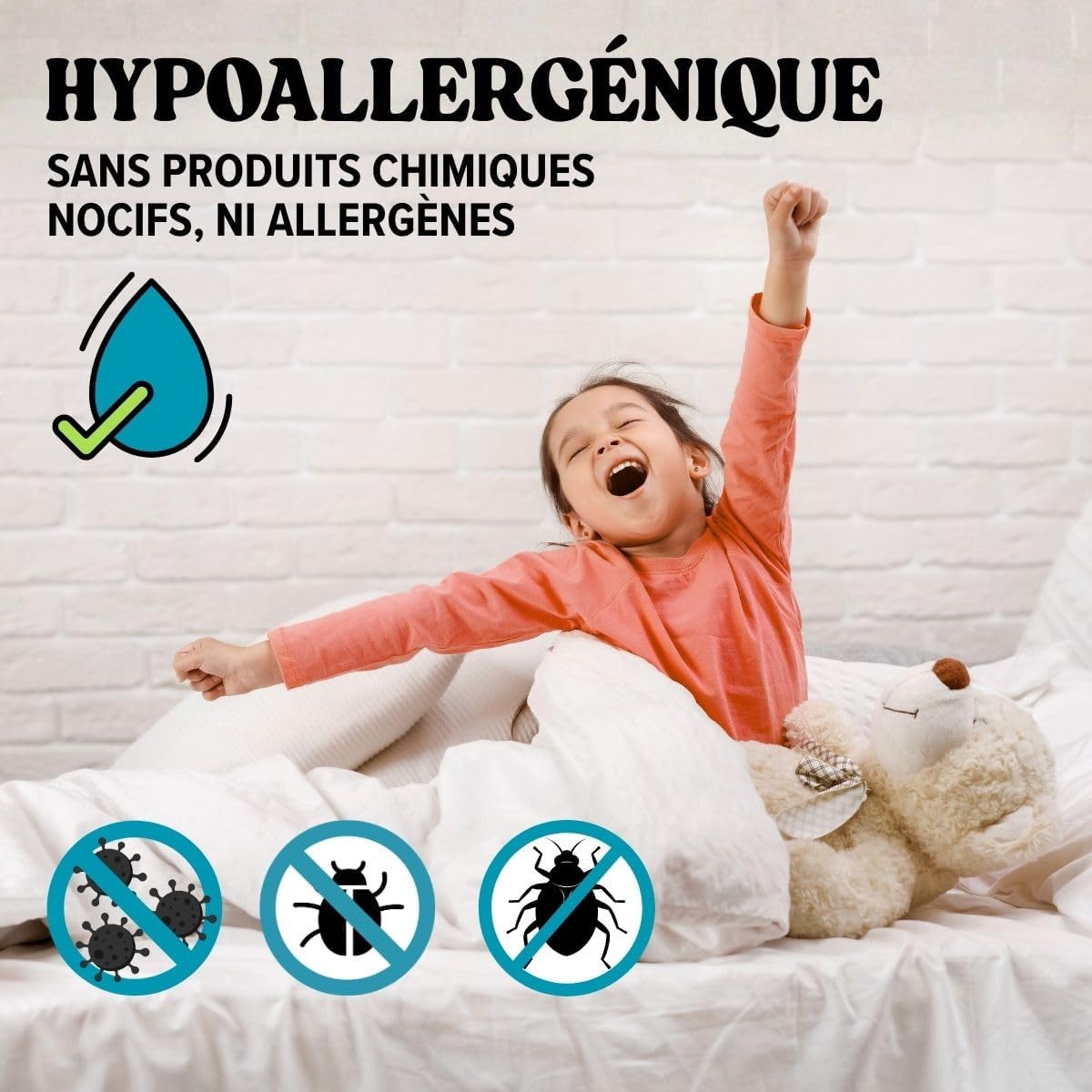 Detalle 2 de DREAMWAY – Lot de 2 Taies Oreiller Anti Acarien 50x80 cm, protège-oreiller 50x80, hypoallergénique et lavable 95°C