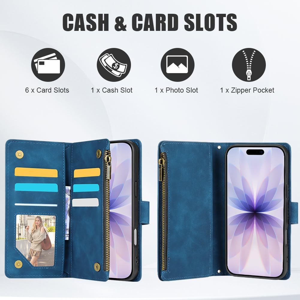 Thumbnail 3 de Vicloon Wallet Case for iPhone 17 Pro Max, Blue PU Leather Flip Case