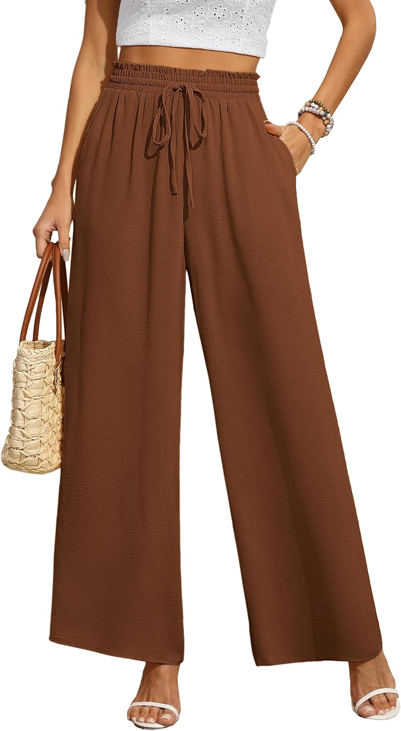 Detalle de BEIGAI Palazzo-Hose für Damen mit hoher Taille, Seitentaschen und weitem Bein