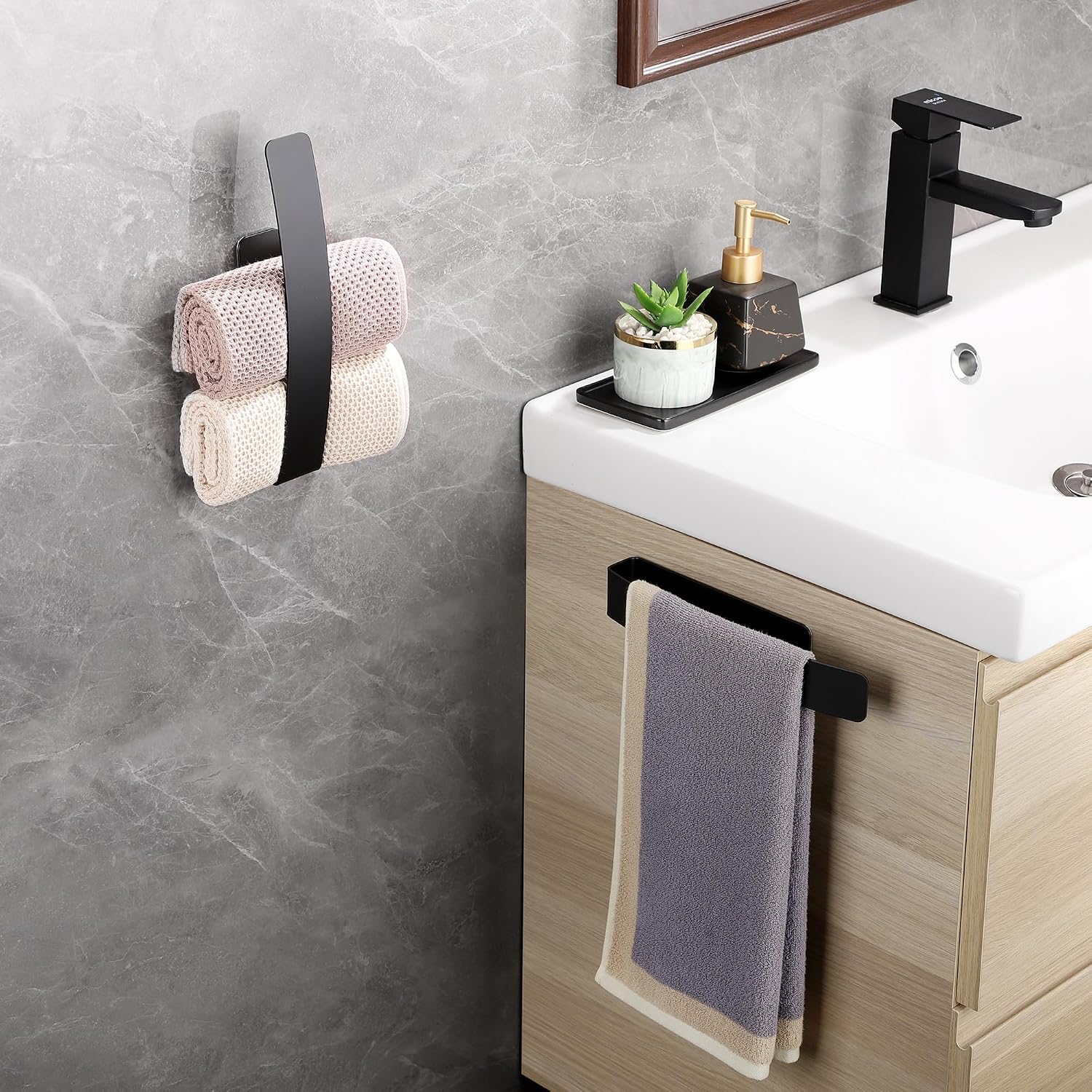 Detalle de Gsocel Porta Asciugamani Bagno Adesivo in Acciaio Inossidabile 304 Nero Opaco, 26 cm
