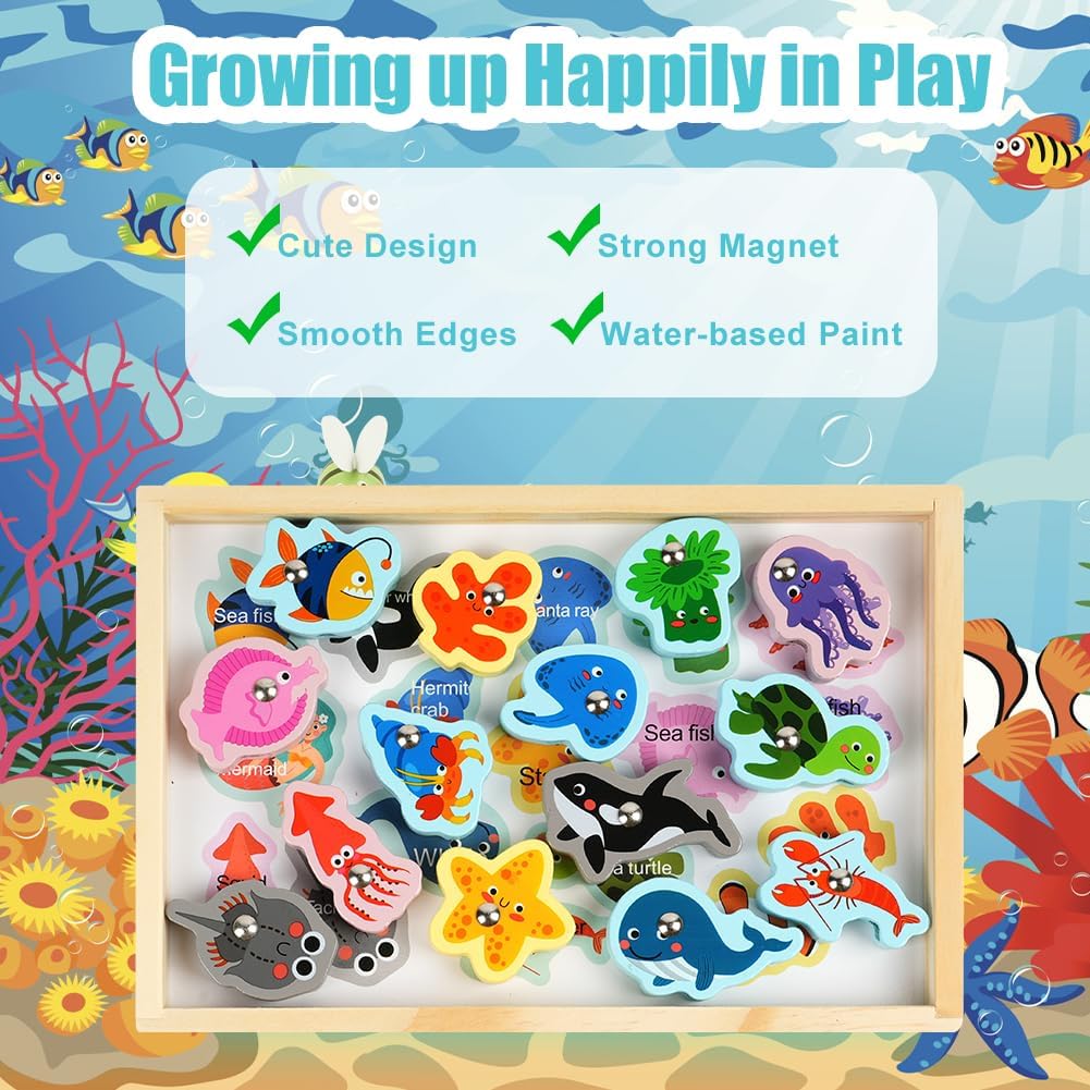 Thumbnail 5 de Vicloon Zeeleven magnetisch visspel van hout, 3-in-1 met kleur- en vormspel