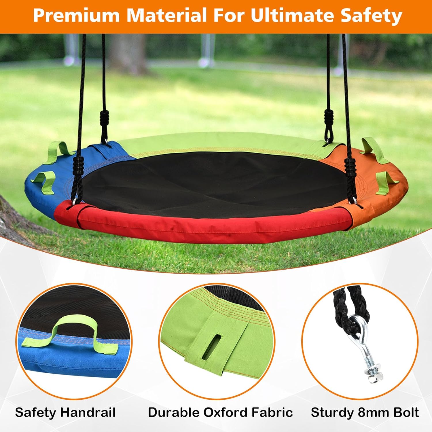 Detalle de Tree Swing Saucer Swing 40 inch with 900lbs Capacity — Multicolor Backyard Swing